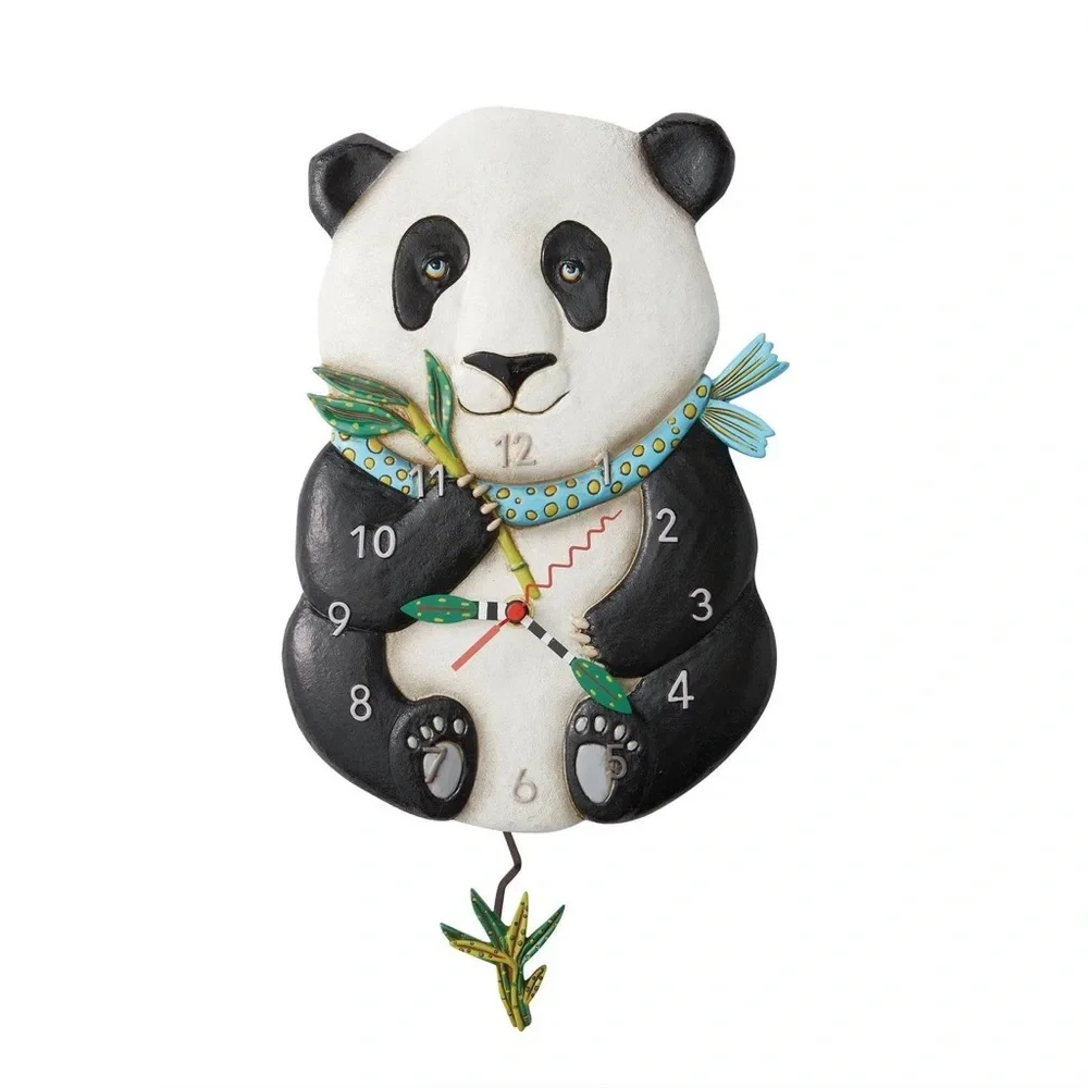 Enesco Allen Designs Snuggles The Panda Holding Bamboo Wall Clock 12.01 inch